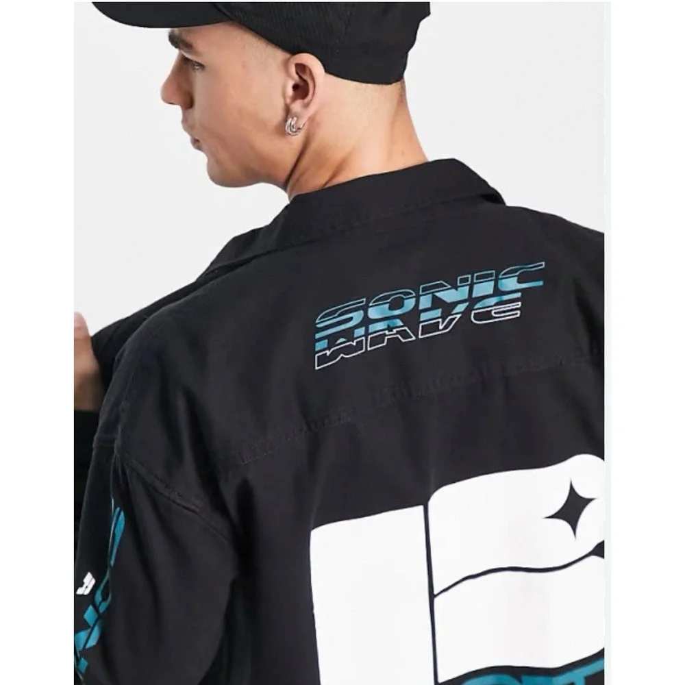 Bershka Men's XS Denim Black  Moto Cross Shirt‎